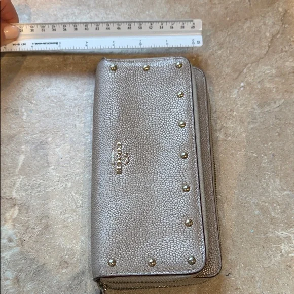 Coach Metallic Silver Studded Wallet - Picture 10 of 14